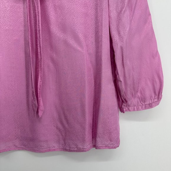 3/$25 Talbots Satin Snake Skin Embossed Top 2 Tie Neck Blouse 3/4 Sleeves Pink - Picture 5 of 7